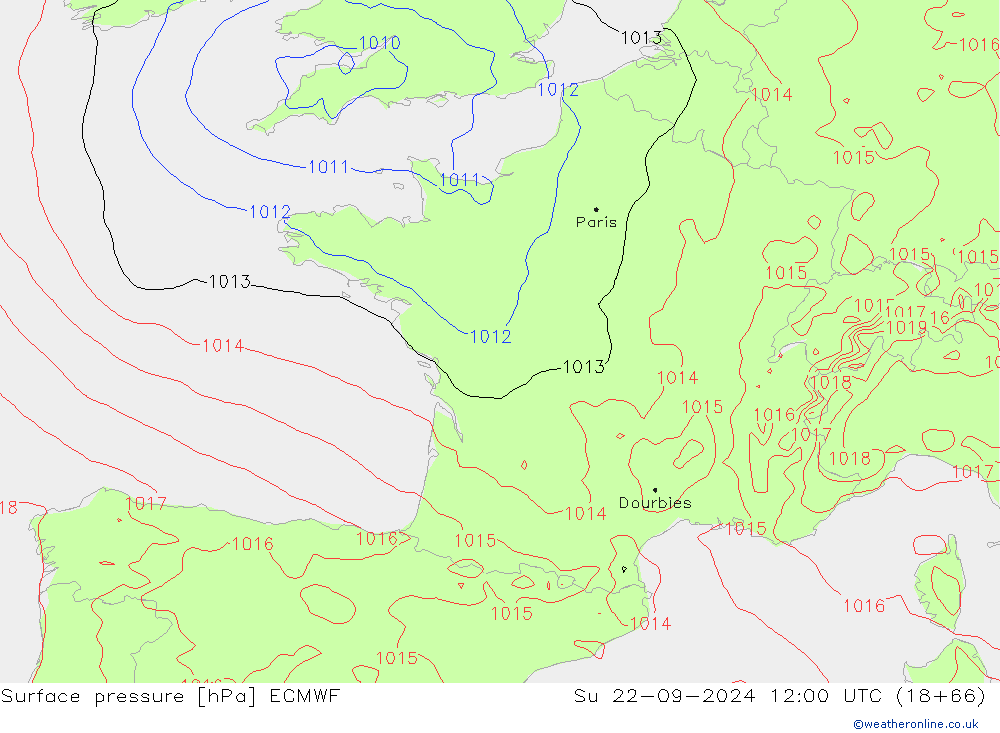 Yer basıncı ECMWF Paz 22.09.2024 12 UTC