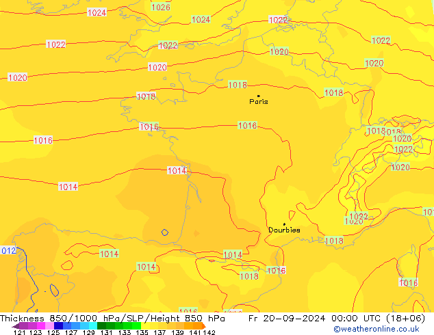 Schichtdicke 850-1000 hPa ECMWF Fr 20.09.2024 00 UTC