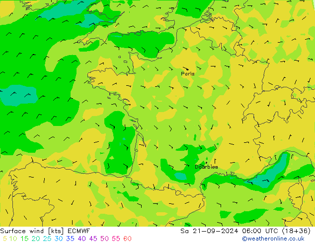 Vento 10 m ECMWF Sáb 21.09.2024 06 UTC