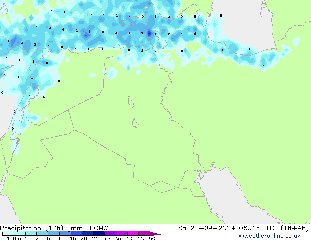 Totale neerslag (12h) ECMWF za 21.09.2024 18 UTC