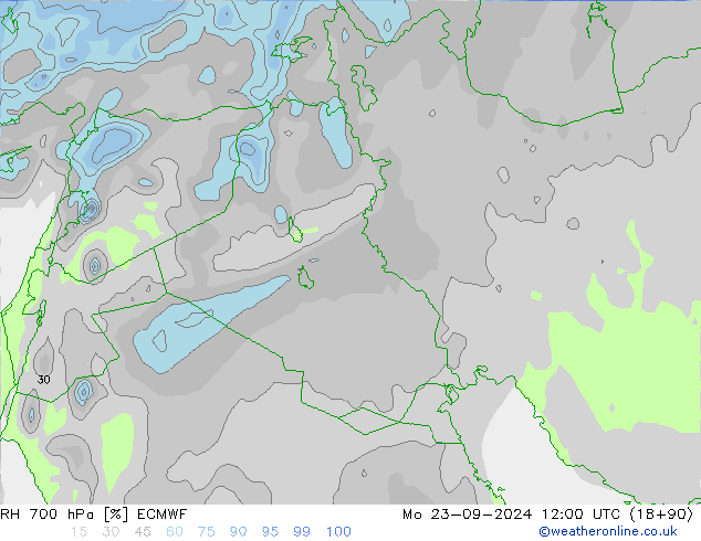 RH 700 гПа ECMWF пн 23.09.2024 12 UTC