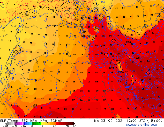 SLP/Temp. 850 гПа ECMWF пн 23.09.2024 12 UTC