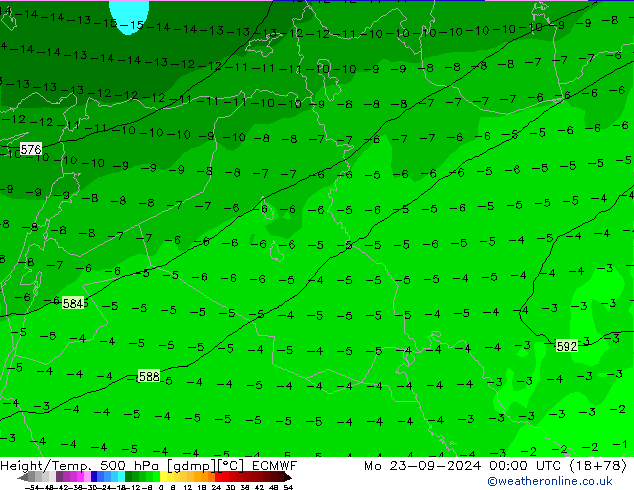 Height/Temp. 500 hPa ECMWF Mo 23.09.2024 00 UTC