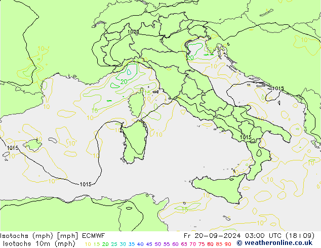 Isotachs (mph) ECMWF ven 20.09.2024 03 UTC