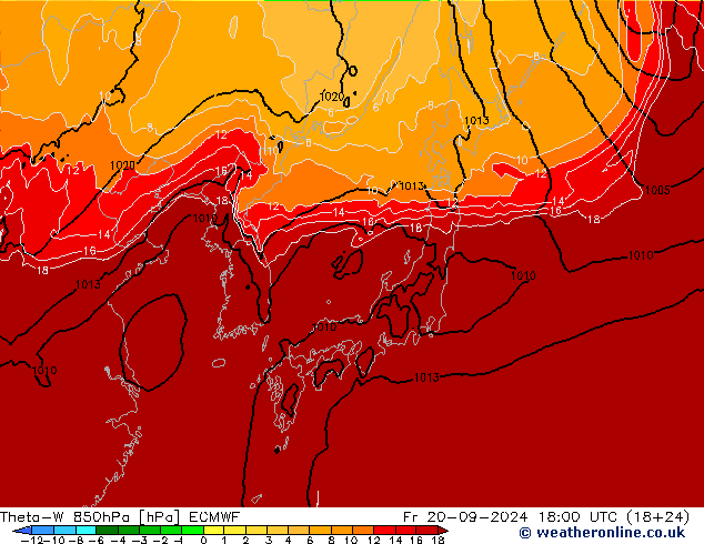 Theta-W 850hPa ECMWF Fr 20.09.2024 18 UTC