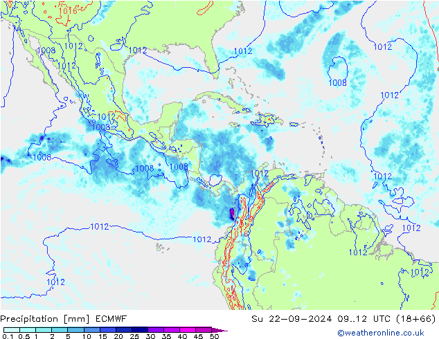 Precipitation ECMWF Su 22.09.2024 12 UTC