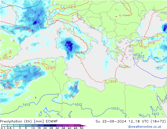 Yağış (6h) ECMWF Paz 22.09.2024 18 UTC