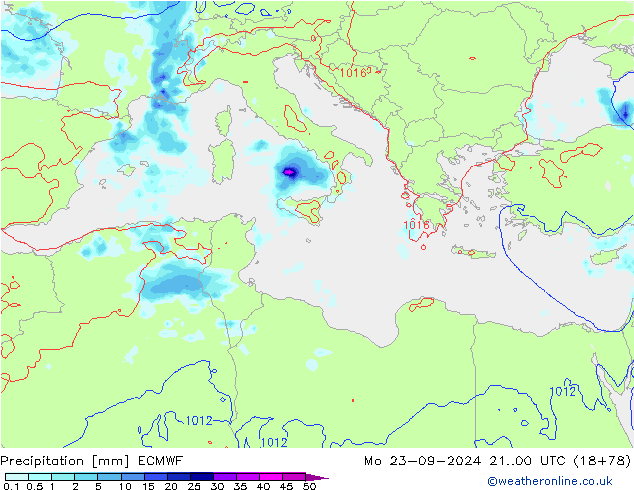 Precipitation ECMWF Mo 23.09.2024 00 UTC