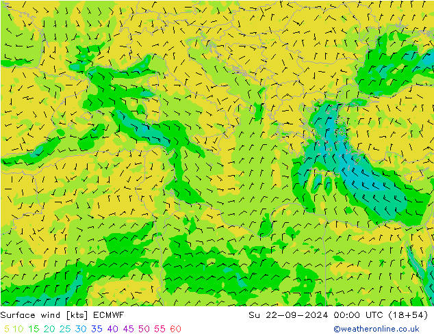 Vento 10 m ECMWF Dom 22.09.2024 00 UTC