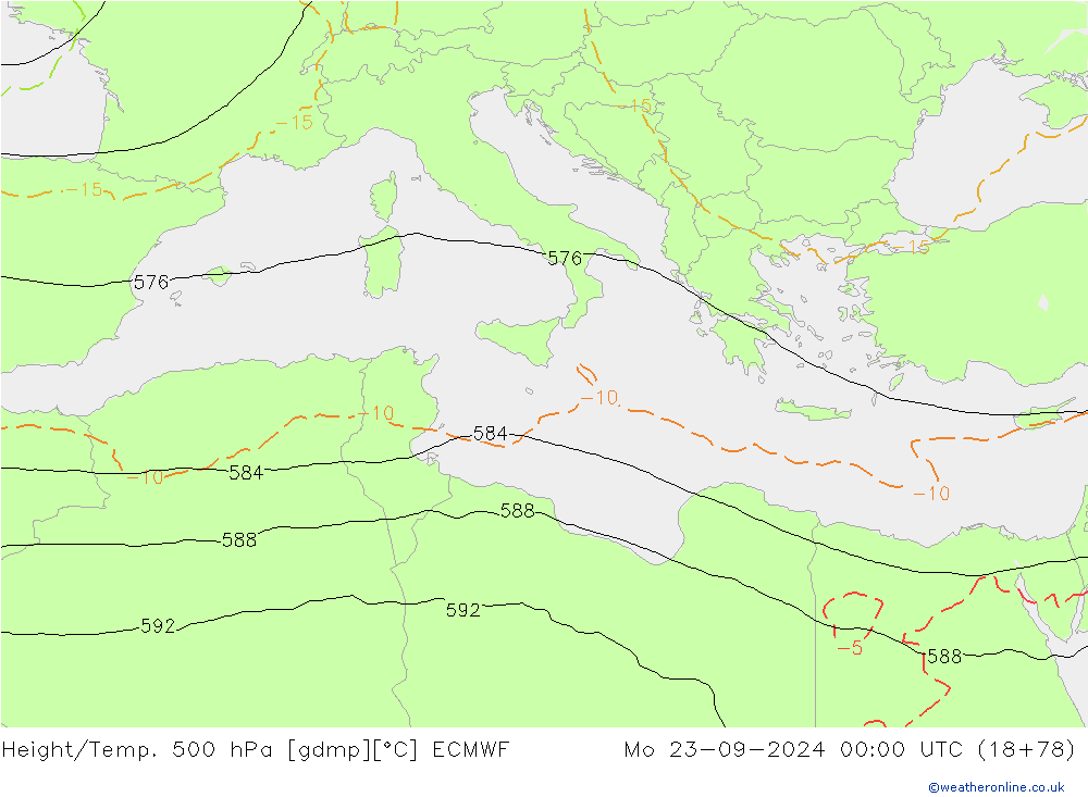 Height/Temp. 500 hPa ECMWF pon. 23.09.2024 00 UTC