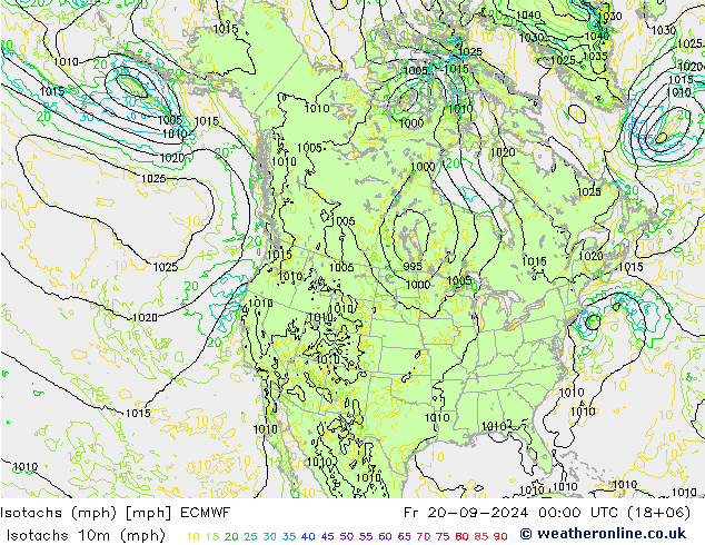 Isotachen (mph) ECMWF vr 20.09.2024 00 UTC