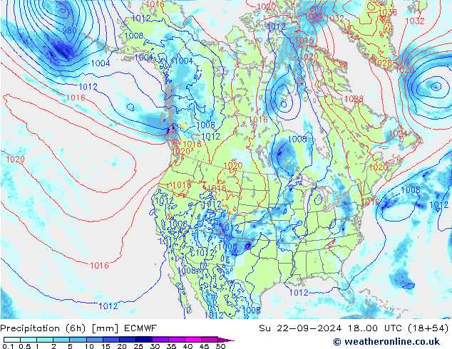 осадки (6h) ECMWF Вс 22.09.2024 00 UTC