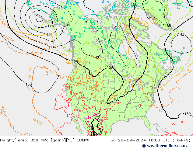 Height/Temp. 850 hPa ECMWF Ne 22.09.2024 18 UTC