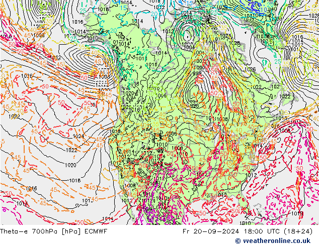 Theta-e 700hPa ECMWF Fr 20.09.2024 18 UTC