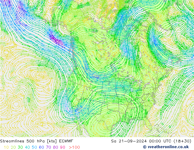 Streamlines 500 hPa ECMWF Sa 21.09.2024 00 UTC