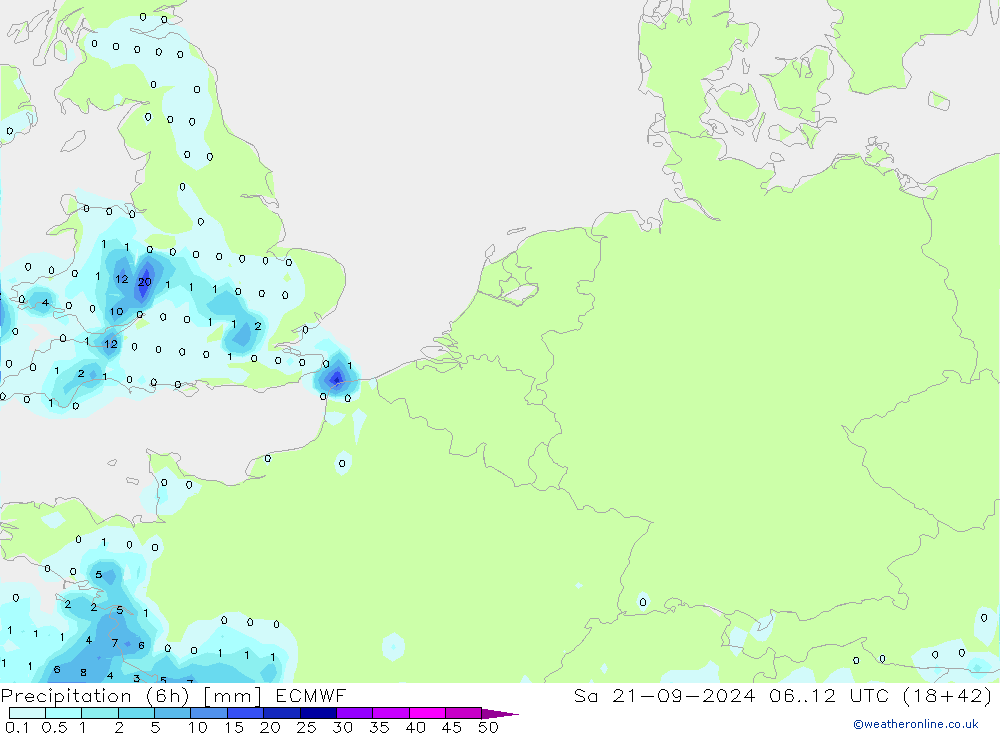 Precipitación (6h) ECMWF sáb 21.09.2024 12 UTC