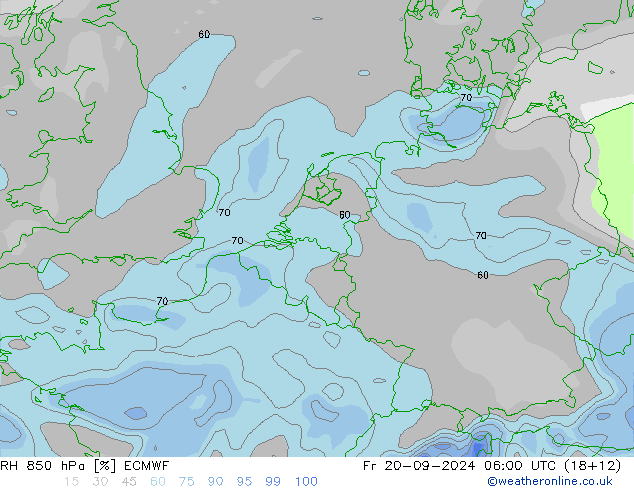 RH 850 гПа ECMWF пт 20.09.2024 06 UTC