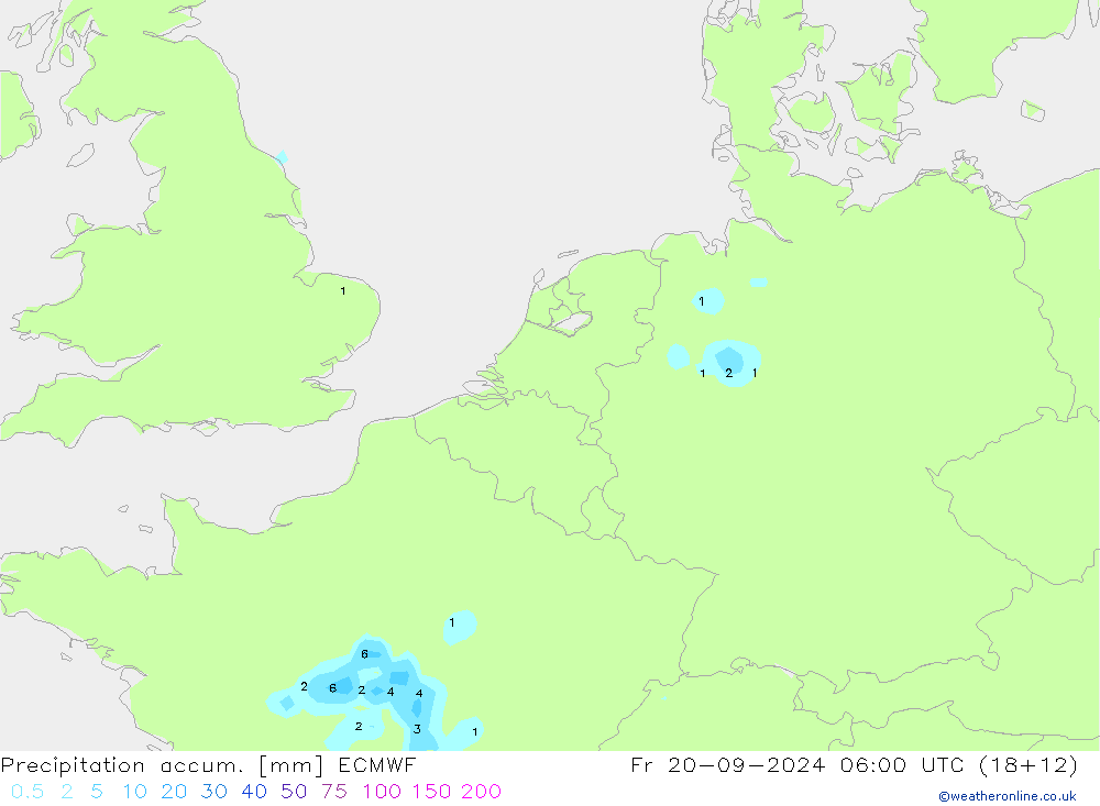 Precipitation accum. ECMWF пт 20.09.2024 06 UTC