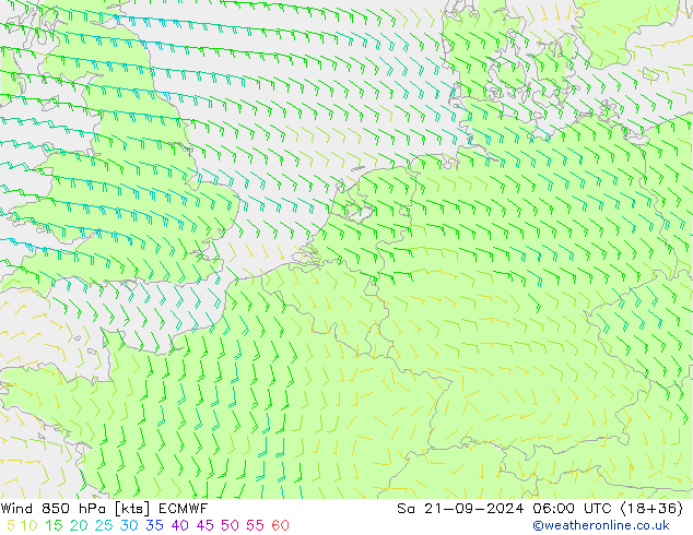 Rüzgar 850 hPa ECMWF Cts 21.09.2024 06 UTC