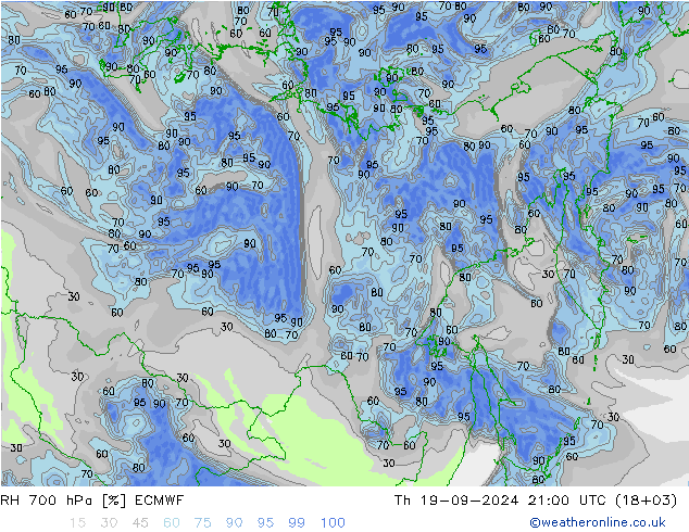 RH 700 гПа ECMWF чт 19.09.2024 21 UTC