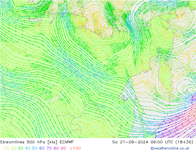 Streamlines 500 hPa ECMWF Sa 21.09.2024 06 UTC