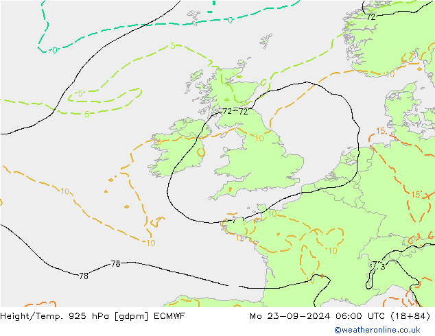 Height/Temp. 925 hPa ECMWF Seg 23.09.2024 06 UTC