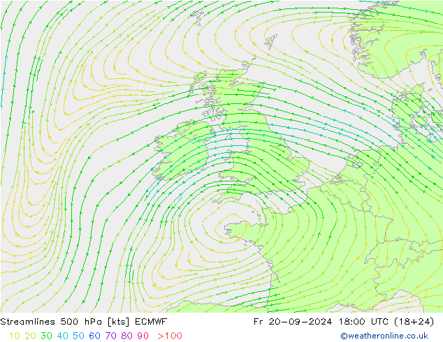 ветер 500 гПа ECMWF пт 20.09.2024 18 UTC