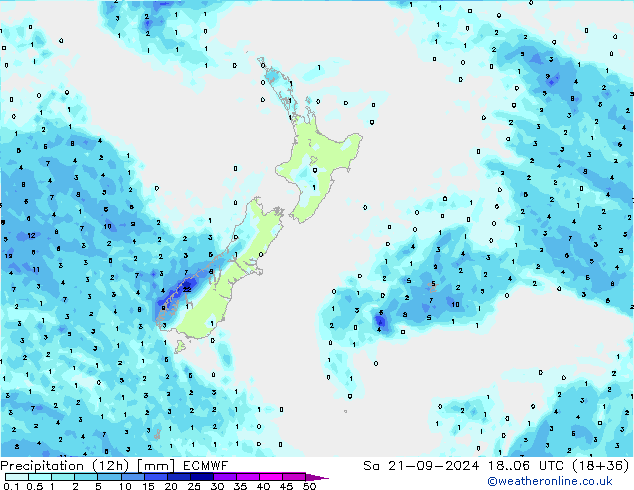 Precipitation (12h) ECMWF Sa 21.09.2024 06 UTC