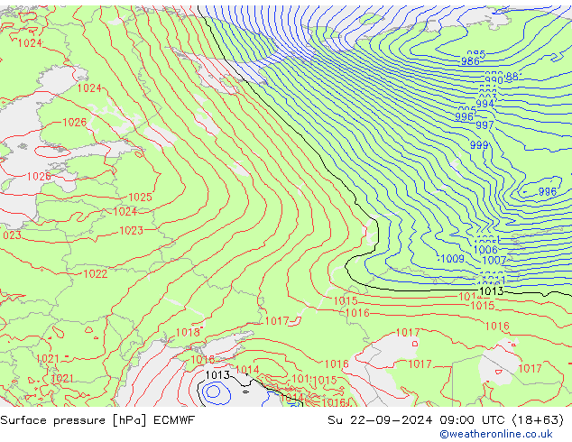 Surface pressure ECMWF Su 22.09.2024 09 UTC