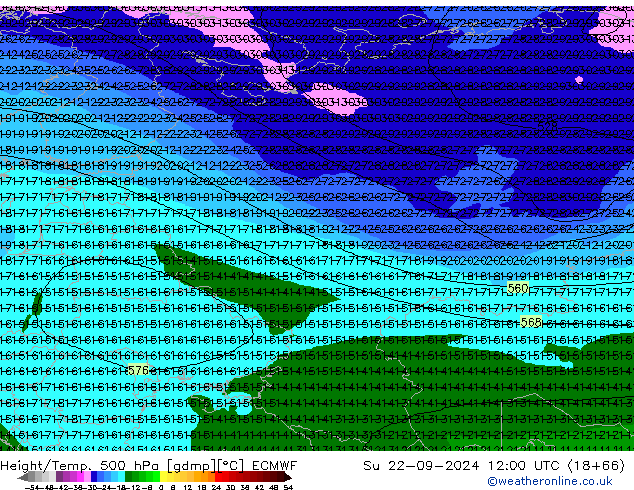 Z500/Rain (+SLP)/Z850 ECMWF Su 22.09.2024 12 UTC