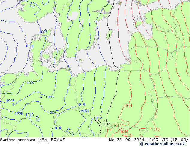 Atmosférický tlak ECMWF Po 23.09.2024 12 UTC