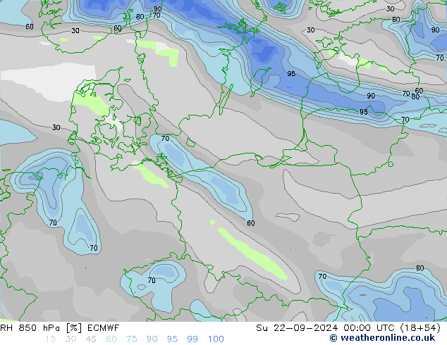 RH 850 hPa ECMWF So 22.09.2024 00 UTC