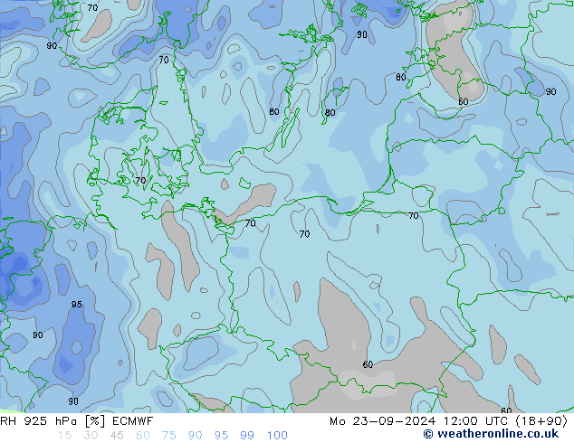 RH 925 hPa ECMWF Po 23.09.2024 12 UTC