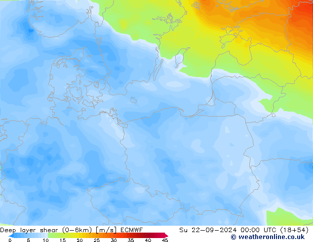 Deep layer shear (0-6km) ECMWF So 22.09.2024 00 UTC