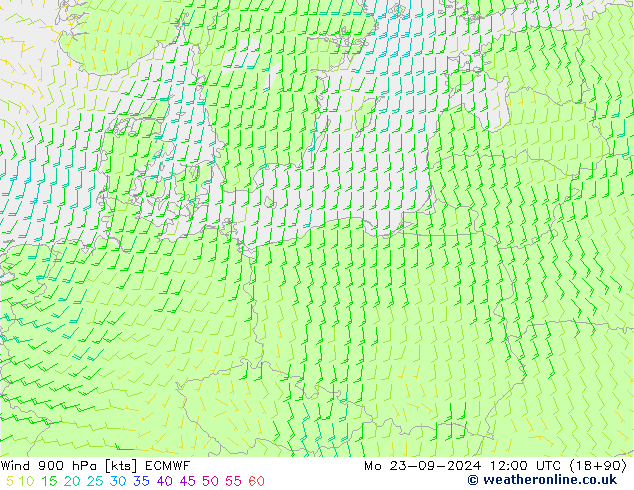 Wind 900 hPa ECMWF Po 23.09.2024 12 UTC