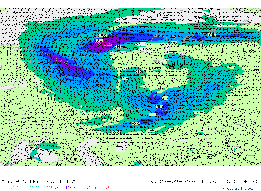  950 hPa ECMWF  22.09.2024 18 UTC