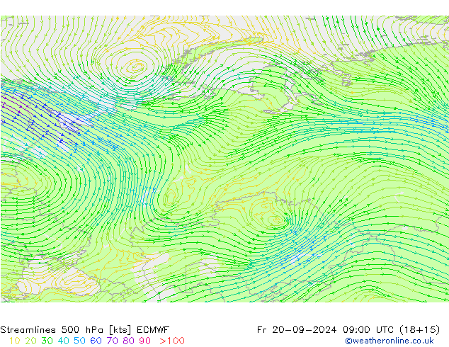 Stroomlijn 500 hPa ECMWF vr 20.09.2024 09 UTC