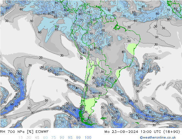 RH 700 hPa ECMWF Seg 23.09.2024 12 UTC