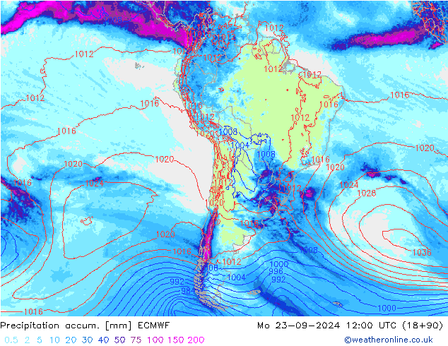 Précipitation accum. ECMWF lun 23.09.2024 12 UTC