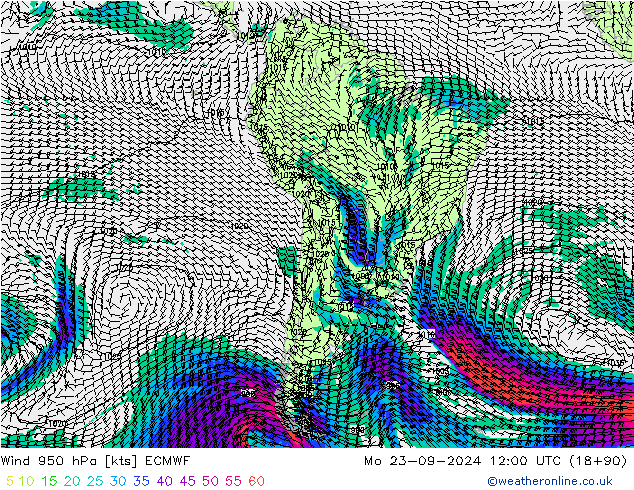 Vento 950 hPa ECMWF Seg 23.09.2024 12 UTC