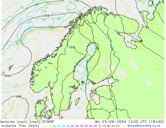 Isotachs (mph) ECMWF Mo 23.09.2024 12 UTC