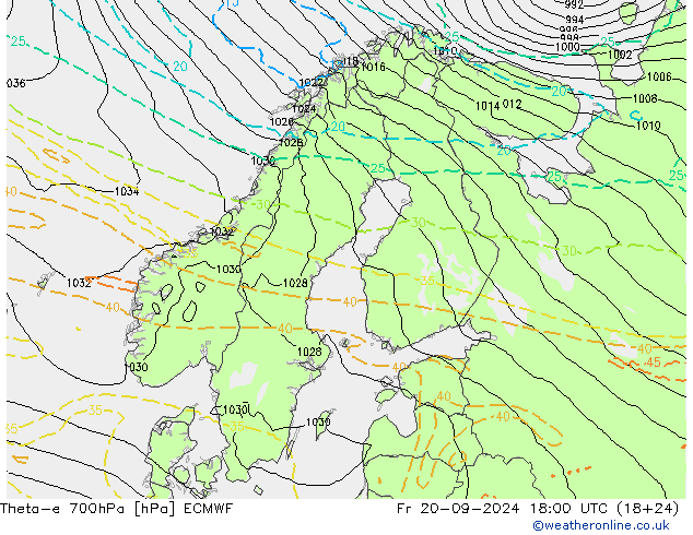 Theta-e 700hPa ECMWF Sex 20.09.2024 18 UTC