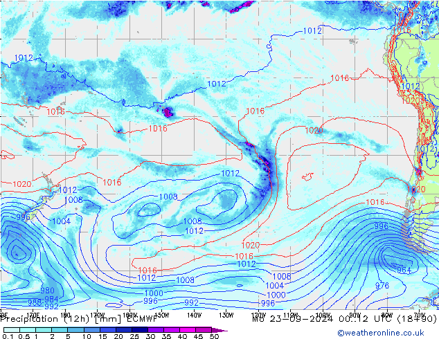 Precipitation (12h) ECMWF Mo 23.09.2024 12 UTC