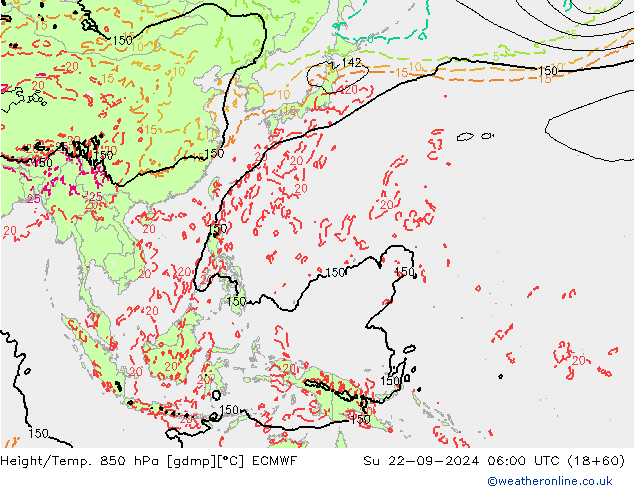 Z500/Rain (+SLP)/Z850 ECMWF Su 22.09.2024 06 UTC