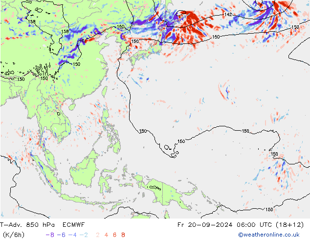 T-Adv. 850 hPa ECMWF Pá 20.09.2024 06 UTC