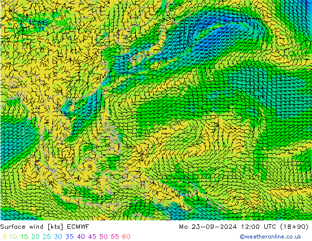 Rüzgar 10 m ECMWF Pzt 23.09.2024 12 UTC