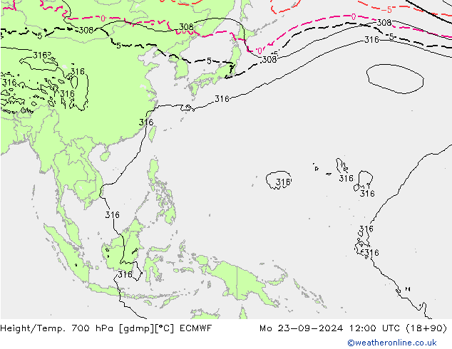 Height/Temp. 700 hPa ECMWF  23.09.2024 12 UTC