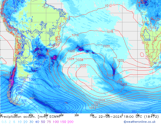 Precipitation accum. ECMWF Su 22.09.2024 18 UTC