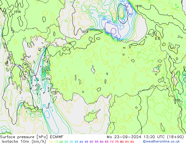 Isotachs (kph) ECMWF  23.09.2024 12 UTC