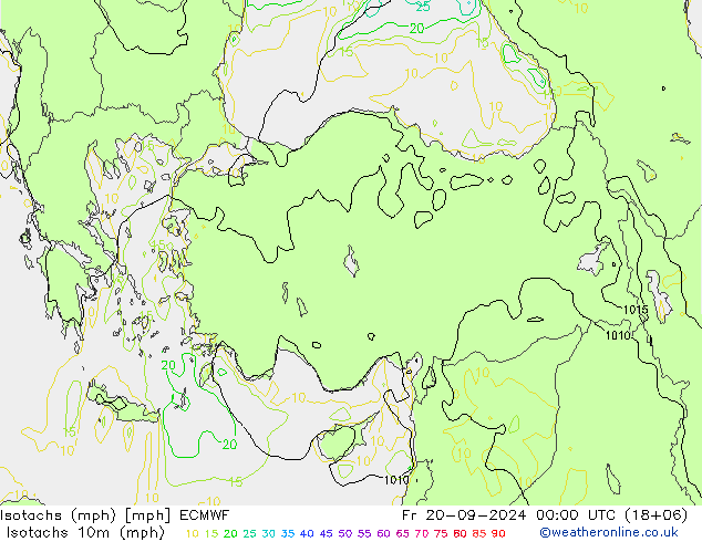 Isotachs (mph) ECMWF Fr 20.09.2024 00 UTC